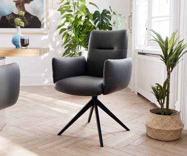 DELIFE Draaistoel Jova-Flex met armleuning echt leer zwart kruisframe breed zwart 360° draaibaar pocketveer kern