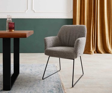 DELIFE Eetkamerstoel Xana-Flex met armleuning bouclé zilver grijs slipframe zwart pocketveer kern