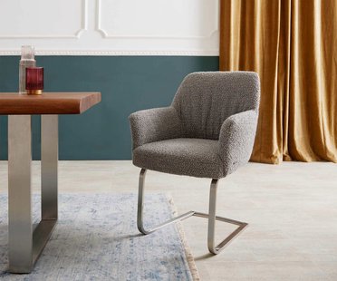 DELIFE Sledemodel Xana-Flex met armleuning bouclé zilver grijs sledemodel vlak roestvrij staal pocketveer kern