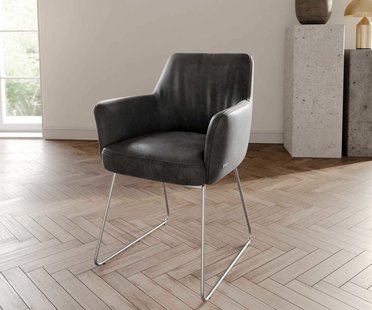 DELIFE Eetkamerstoel Xana-Flex met armleuning microvelours antraciet vintage slipframe roestvrij staal pocketveer kern