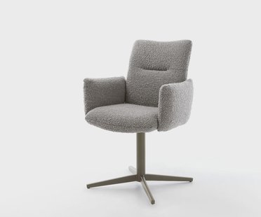 DELIFE Draaistoel Jova-Flex met armleuning bouclé zilver grijs kruispoot afwerking met titanium 360° draaibaar pocketveer kern