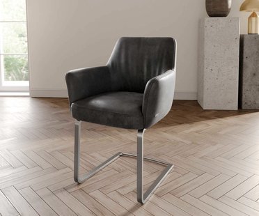 DELIFE Sledemodel Xana-Flex met armleuning microvelours antraciet vintage sledemodel vlak roestvrij staal pocketveer kern