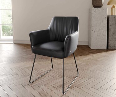 DELIFE Eetkamerstoel Xana-Flex met armleuning echt leer zwart slipframe zwart pocketveer kern