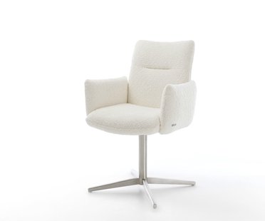 DELIFE Draaistoel Jova-Flex met armleuning bouclé wit kruispoot roestvrij staal 360° draaibaar pocketveer kern