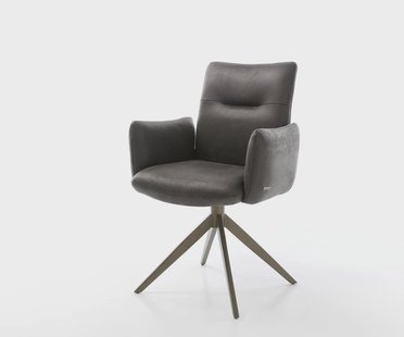 DELIFE Draaistoel Jova-Flex met armleuning microvelours antraciet vintage kruisframe breed afwerking met titanium 360° draaibaar pocketveer kern