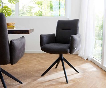 DELIFE Draaistoel Jova-Flex met armleuning microvelours antraciet vintage kruisframe breed zwart 360° draaibaar pocketveer kern