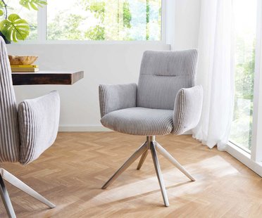 DELIFE Draaistoel Jova-Flex met armleuning koord zilver grijs kruisframe breed roestvrij staal 360° draaibaar pocketveer kern