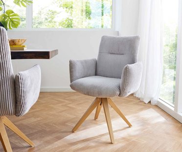 DELIFE Draaistoel Jova-Flex met armleuning koord zilver grijs houten frame hoekig natuur 180° draaibaar pocketveer kern