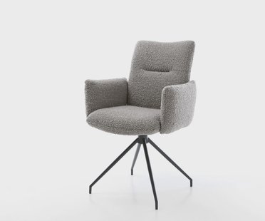 DELIFE Draaistoel Jova-Flex met armleuning bouclé zilver grijs kruisframe conisch zwart 180° draaibaar pocketveer kern