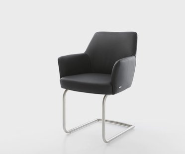 DELIFE Sledemodel Xana-Flex met armleuning echt leer zwart sledemodel rond roestvrij staal pocketveer kern