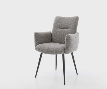 DELIFE Eetkamerstoel Jova-Flex met armleuning bouclé zilver grijs 4-poot conisch zwart pocketveer kern