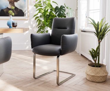 DELIFE Sledemodel Jova-Flex met armleuning echt leer zwart sledemodel vlak roestvrij staal pocketveer kern