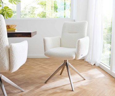 DELIFE Draaistoel Jova-Flex met armleuning bouclé wit kruisframe breed roestvrij staal 360° draaibaar pocketveer kern