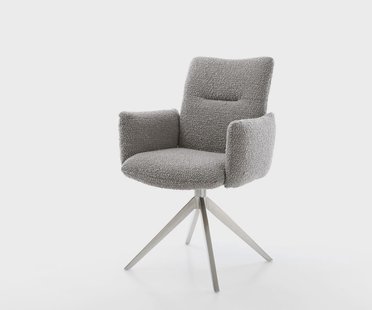 DELIFE Draaistoel Jova-Flex met armleuning bouclé zilver grijs kruisframe breed roestvrij staal 360° draaibaar pocketveer kern