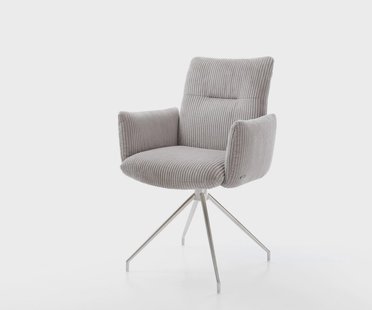 DELIFE Draaistoel Jova-Flex met armleuning koord zilver grijs kruisframe conisch roestvrij staal 180° draaibaar pocketveer kern