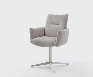 DELIFE Draaistoel Jova-Flex met armleuning koord zilver grijs kruispoot roestvrij staal 360° draaibaar pocketveer kern