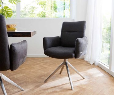 DELIFE Draaistoel Jova-Flex met armleuning microvelours antraciet vintage kruisframe breed roestvrij staal 360° draaibaar pocketveer kern