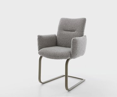 DELIFE Sledemodel Jova-Flex met armleuning bouclé zilver grijs sledemodel vlak afwerking met titanium pocketveer kern