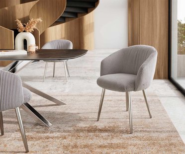 DELIFE Eetkamerstoel Caja-Flex met armleuning koord zilver grijs 4-poot conisch roestvrij staal pocketveer kern