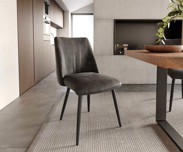 DELIFE Eetkamerstoel Elso-Flex microvelours antraciet vintage 4-poot conisch zwart pocketveer kern