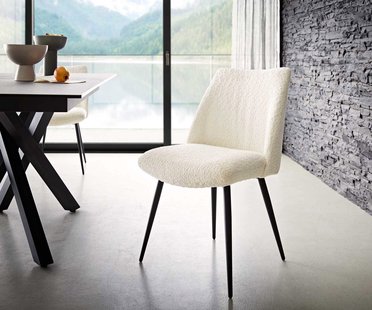 DELIFE Eetkamerstoel Elso-Flex bouclé wit 4-poot conisch zwart pocketveer kern