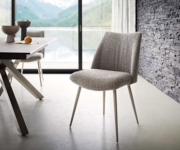 DELIFE Eetkamerstoel Elso-Flex bouclé zilver grijs 4-poot conisch roestvrij staal pocketveer kern