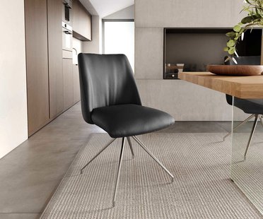 DELIFE Draaistoel Elso-Flex echt leer zwart kruisframe conisch roestvrij staal 180° draaibaar pocketveer kern