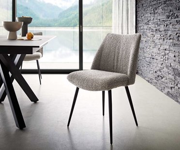 DELIFE Eetkamerstoel Elso-Flex bouclé zilver grijs 4-poot conisch zwart pocketveer kern