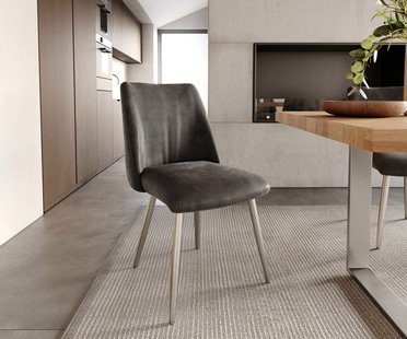 DELIFE Eetkamerstoel Elso-Flex microvelours antraciet vintage 4-poot conisch roestvrij staal pocketveer kern