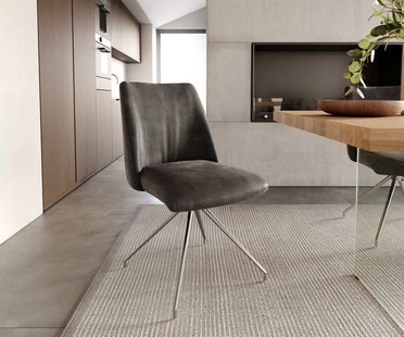 DELIFE Draaistoel Elso-Flex microvelours antraciet vintage kruisframe conisch roestvrij staal 180° draaibaar pocketveer kern