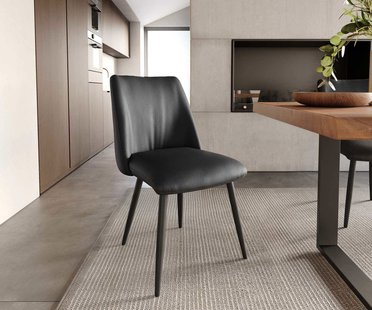 DELIFE Eetkamerstoel Elso-Flex echt leer zwart 4-poot conisch zwart pocketveer kern