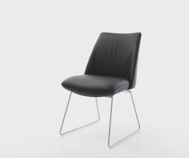 DELIFE Eetkamerstoel Elso-Flex echt leer zwart slipframe roestvrij staal pocketveer kern