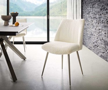 DELIFE Eetkamerstoel Elso-Flex bouclé wit 4-poot conisch roestvrij staal pocketveer kern