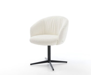 DELIFE Draaistoel Caja-Flex met armleuning bouclé wit kruispoot zwart 360° draaibaar pocketveer kern