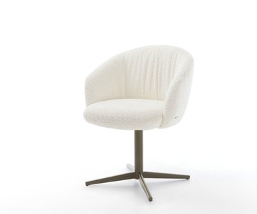 DELIFE Draaistoel Caja-Flex met armleuning bouclé wit kruispoot afwerking met titanium 360° draaibaar pocketveer kern