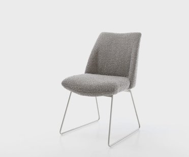 DELIFE Eetkamerstoel Elso-Flex bouclé zilver grijs slipframe roestvrij staal pocketveer kern