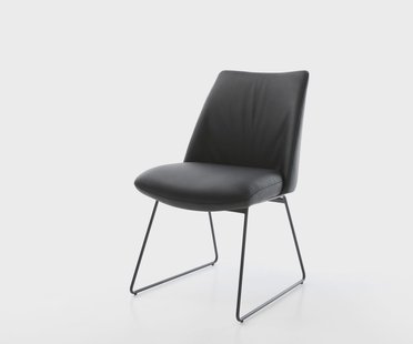 DELIFE Eetkamerstoel Elso-Flex echt leer zwart slipframe zwart pocketveer kern