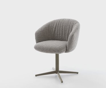 DELIFE Draaistoel Caja-Flex met armleuning bouclé zilver grijs kruispoot afwerking met titanium 360° draaibaar pocketveer kern