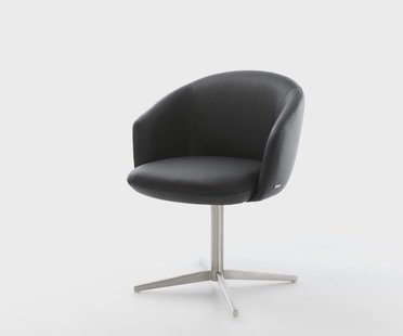 DELIFE Draaistoel Caja-Flex met armleuning echt leer zwart kruispoot roestvrij staal 360° draaibaar pocketveer kern