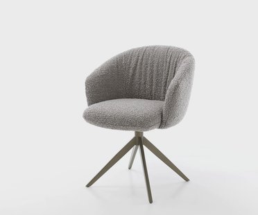 DELIFE Draaistoel Caja-Flex met armleuning bouclé zilver grijs kruisframe breed afwerking met titanium 360° draaibaar pocketveer kern