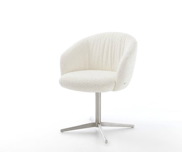 DELIFE Draaistoel Caja-Flex met armleuning bouclé wit kruispoot roestvrij staal 360° draaibaar pocketveer kern