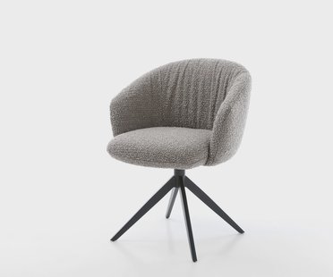 DELIFE Draaistoel Caja-Flex met armleuning bouclé zilver grijs kruisframe breed zwart 360° draaibaar pocketveer kern