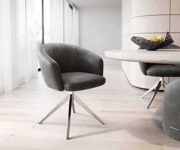 DELIFE Draaistoel Caja-Flex met armleuning microvelours antraciet vintage kruisframe breed roestvrij staal 360° draaibaar pocketveer kern