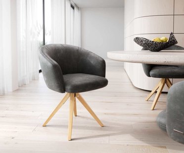 DELIFE Draaistoel Caja-Flex met armleuning microvelours antraciet vintage houten frame hoekig natuur 180° draaibaar pocketveer kern