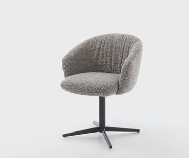 DELIFE Draaistoel Caja-Flex met armleuning bouclé zilver grijs kruispoot zwart 360° draaibaar pocketveer kern