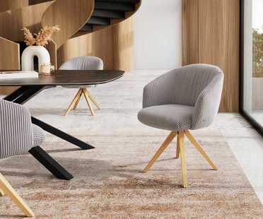 DELIFE Draaistoel Caja-Flex met armleuning koord zilver grijs houten frame hoekig natuur 180° draaibaar pocketveer kern