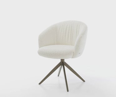 DELIFE Draaistoel Caja-Flex met armleuning bouclé wit kruisframe breed afwerking met titanium 360° draaibaar pocketveer kern