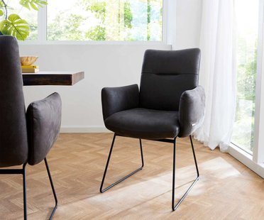 DELIFE Eetkamerstoel Jova-Flex met armleuning microvelours antraciet vintage slipframe zwart pocketveer kern