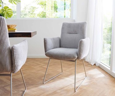 DELIFE Eetkamerstoel Jova-Flex met armleuning koord zilver grijs slipframe roestvrij staal pocketveer kern