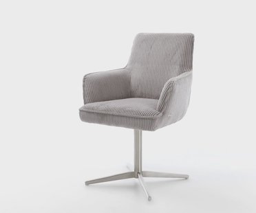 DELIFE Draaistoel Heira-Flex met armleuning koord zilver grijs kruispoot roestvrij staal 360° draaibaar pocketveer kern